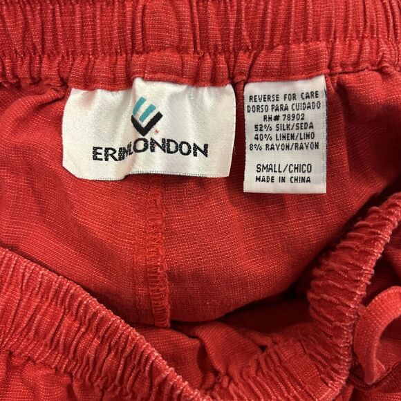 Erin London Pants Womens S Red Silk Linen Rayon Pocket Ankle Split Drawstring - Picture 5 of 6